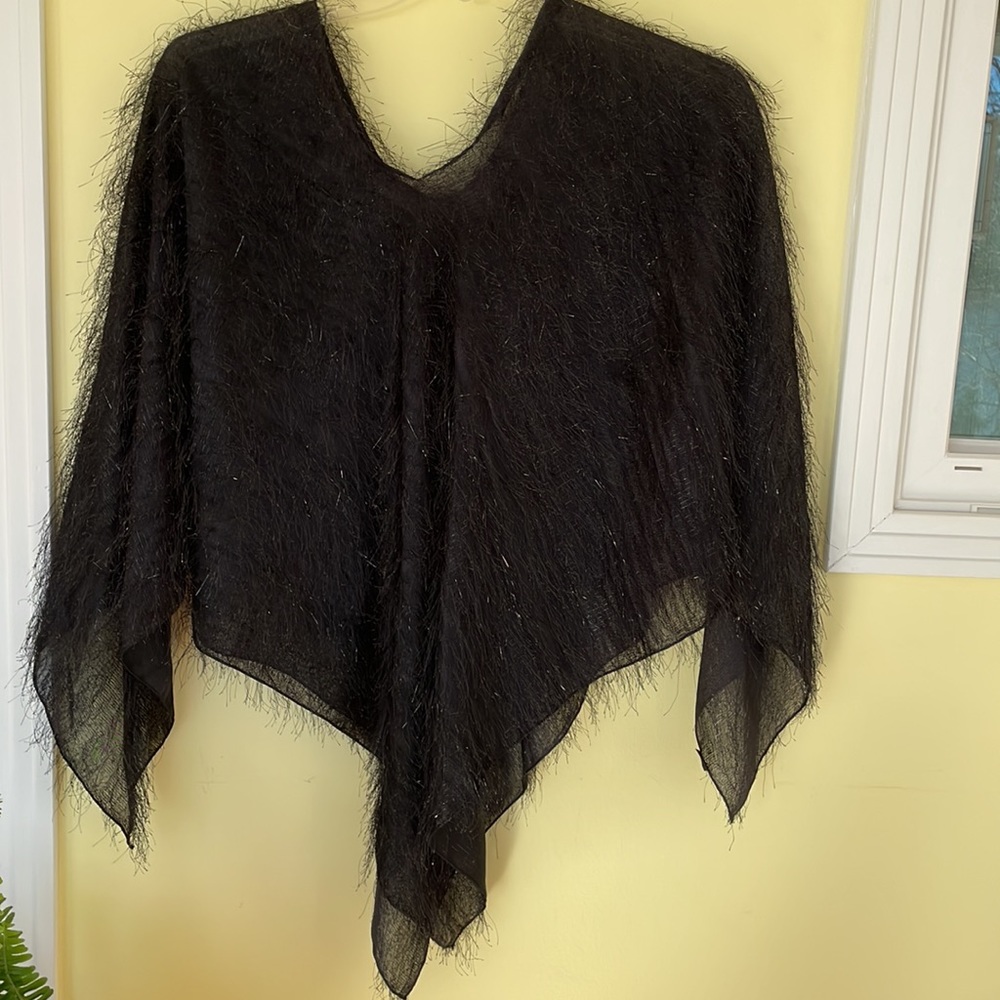 Silk Feel Black Eyelash Poncho One Size